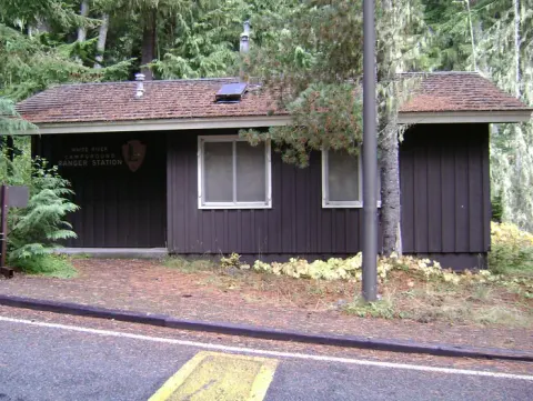 White Rive Campground Ranger Station, a small brown wooden structure