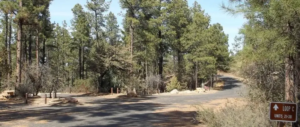 Hilltop Campground Loop C Entrance to 21-38 On The Right, Site 20 Paved Spur Straight Ahead Surrounded By Trees