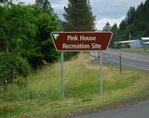 Pink House Recreation Site Entrance Sign.