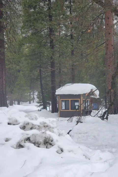 Camp 4 kiosk buried under snow