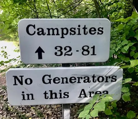 Campsites 32 - 81 No Generators in this area signs