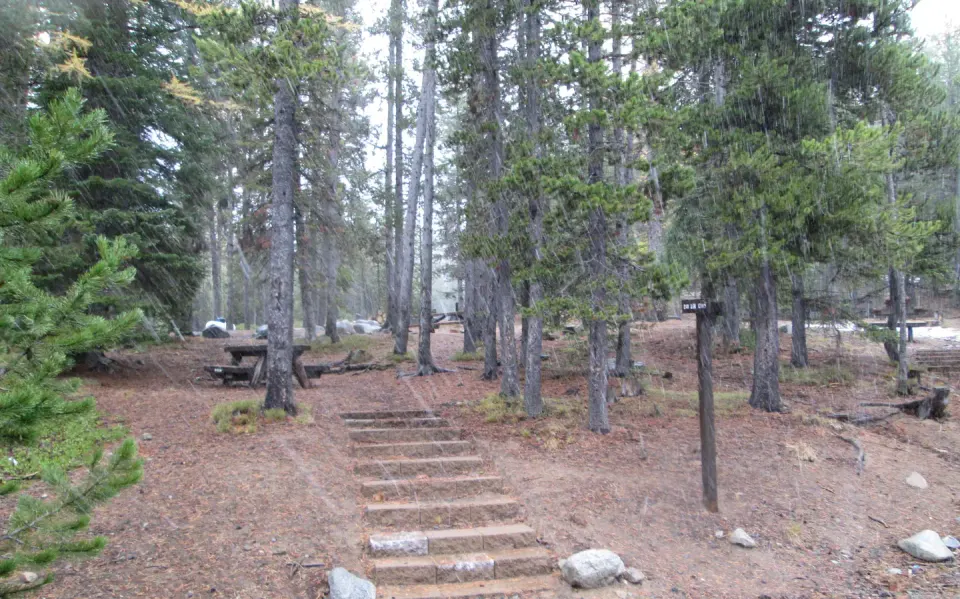 cement block stairs leading to day use site with picnic table
