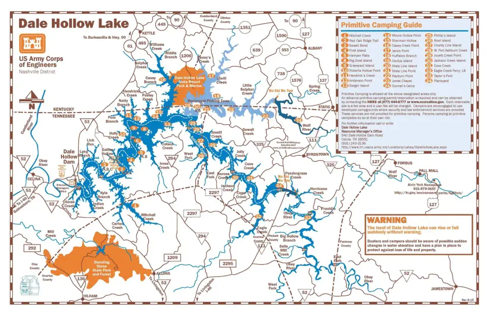 DALE HOLLOW LAKE PRIMITIVE CAMPING MAP